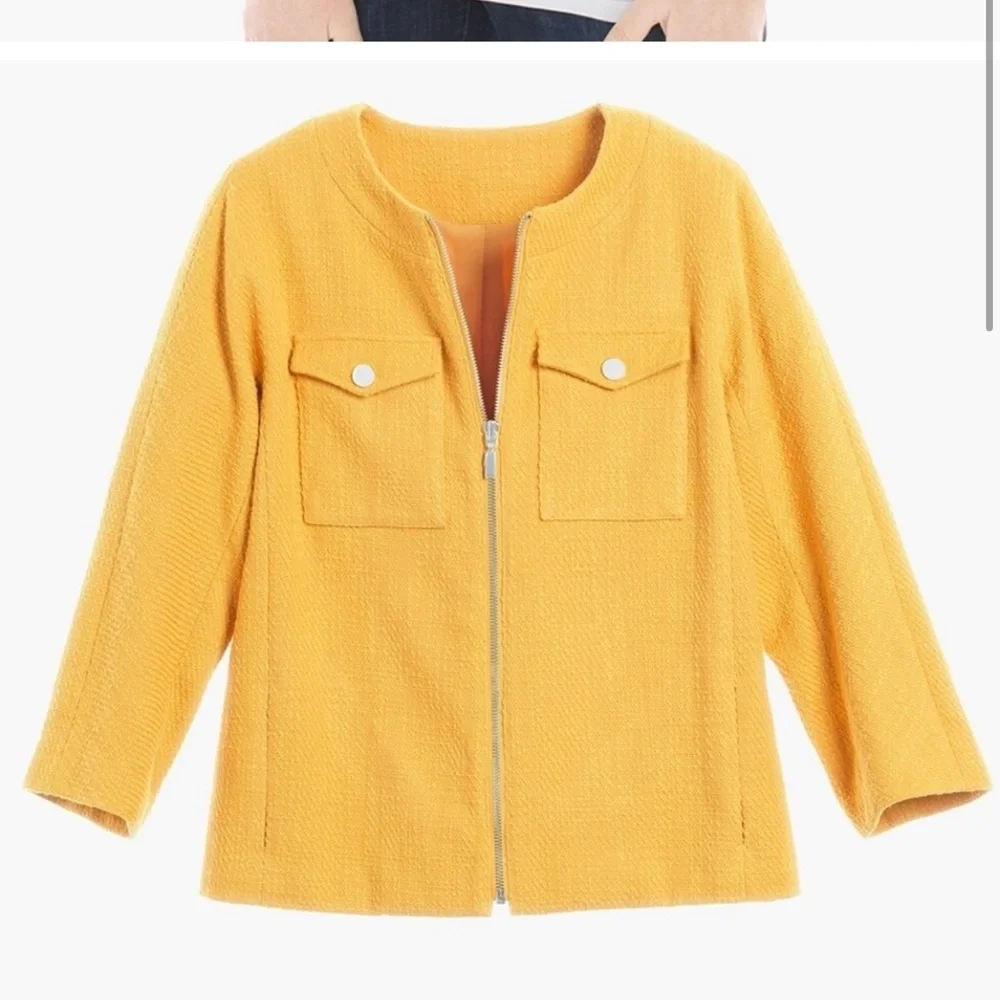 NWT Chicos Textured LS Jacket Glistening Yellow Medium/8 - Picture 8 of 13